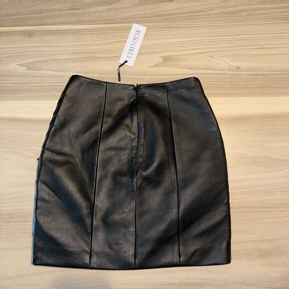 NWT Ceren Ocak Black Lamb Leather Buckle Detail Mini Skirt Women's X-Small XS - Picture 10 of 10